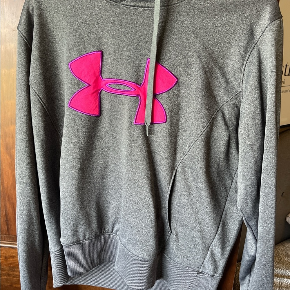 Under Armour Women's Heather Gray Sweater with Pink Emblem